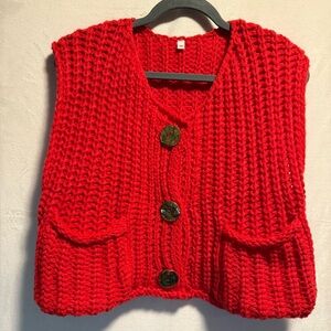Red Knit Women's Sweater Vest